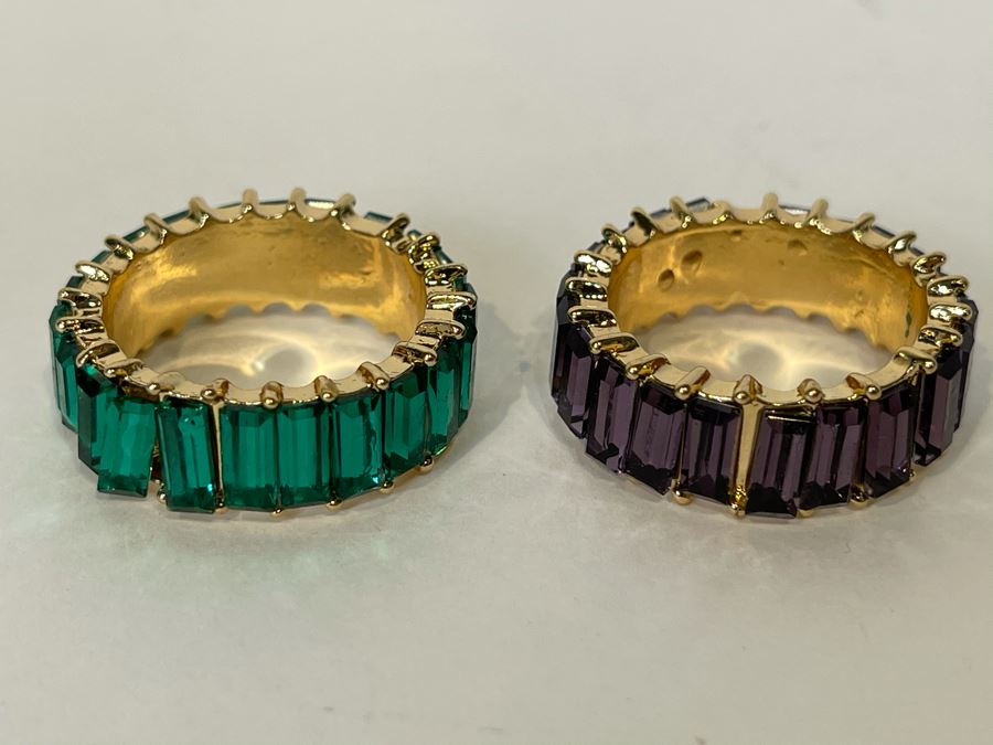 Pair Of 14K Gold PLATED Crystal Rings Size 10 Retails $200 [Photo 5]