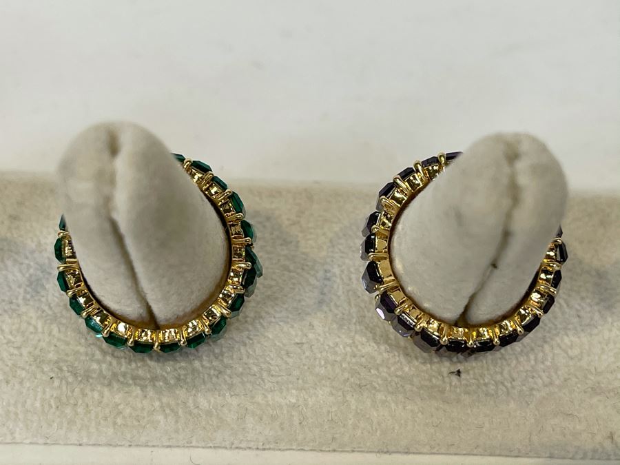 Pair Of 14K Gold PLATED Crystal Rings Size 10 Retails $200 [Photo 4]