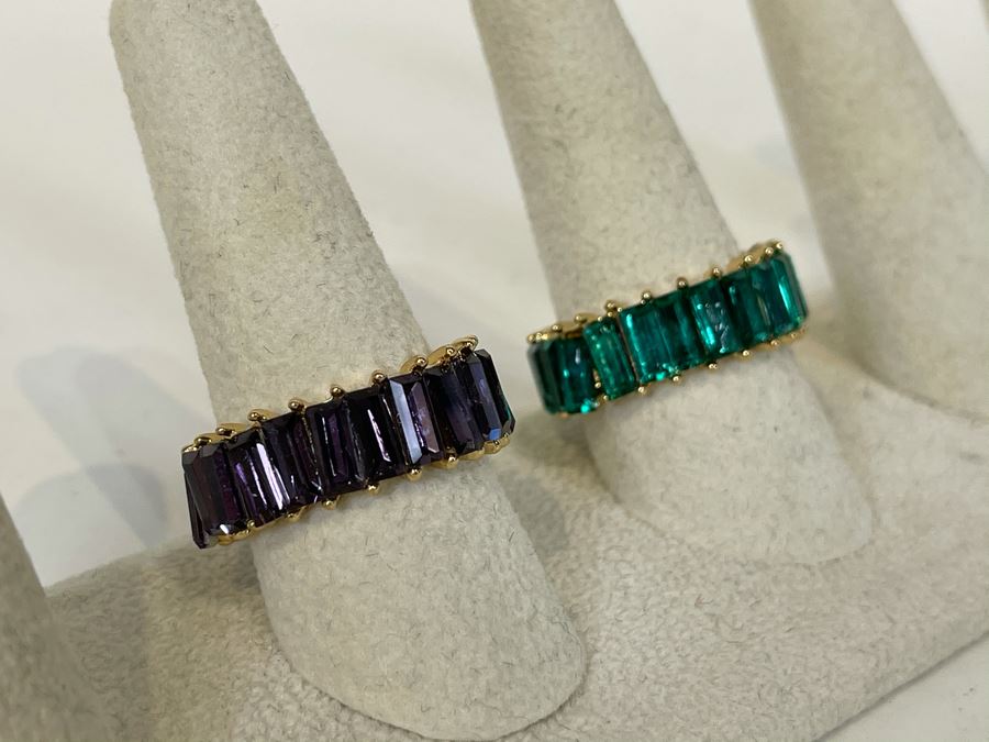 Pair Of 14K Gold PLATED Crystal Rings Size 10 Retails $200 [Photo 3]