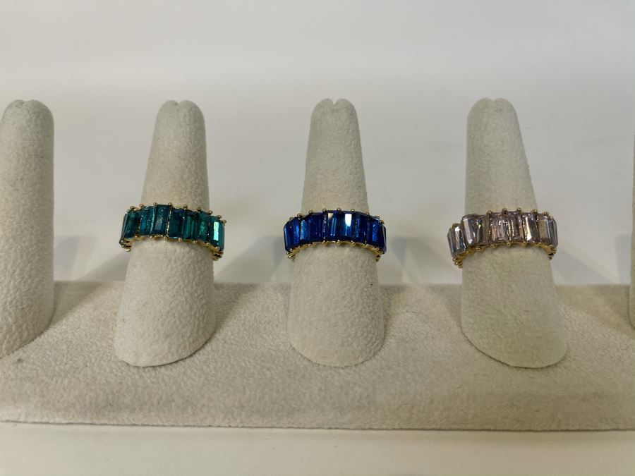 Set Of (3) 14K Gold PLATED Crystal Rings Size 9 Retails $162 [Photo 2]
