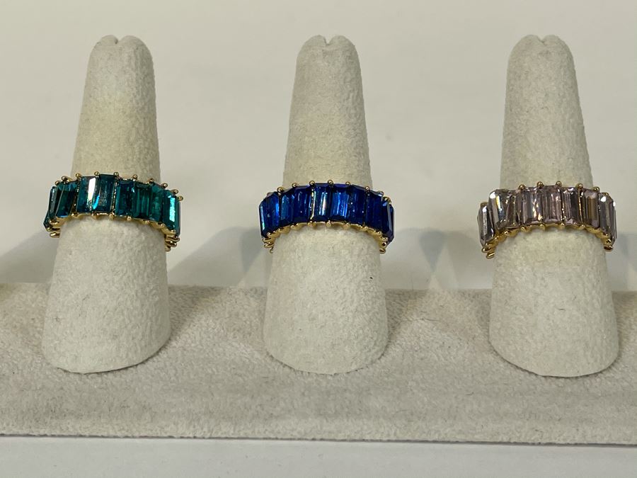 Set Of (3) 14K Gold PLATED Crystal Rings Size 9 Retails $162 [Photo 3]