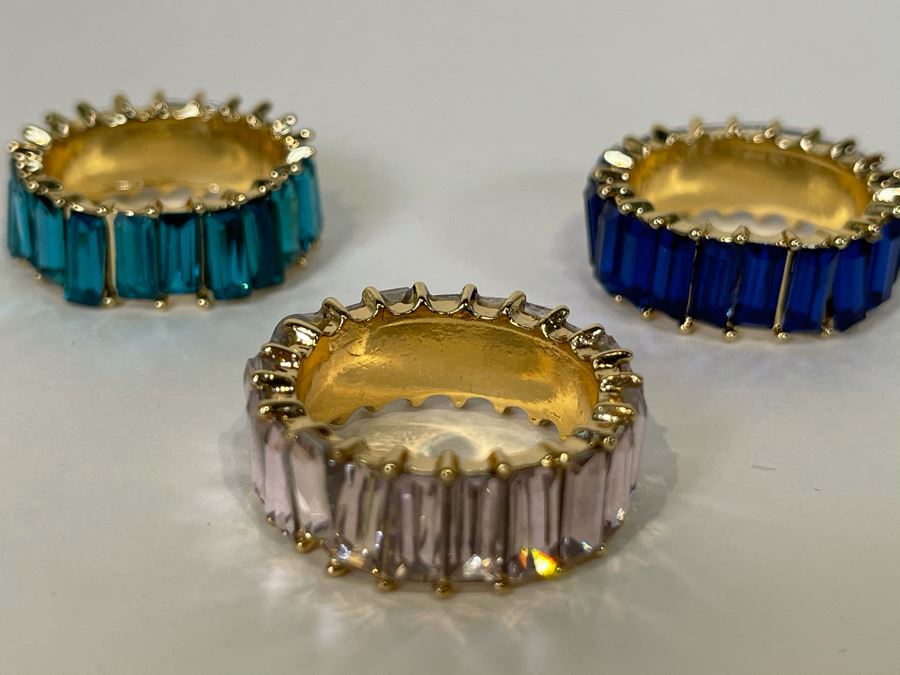 Set Of (3) 14K Gold PLATED Crystal Rings Size 9 Retails $162 [Photo 8]