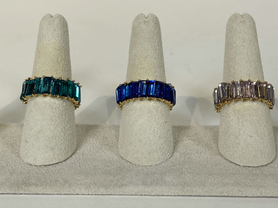 Set Of (3) 14K Gold PLATED Crystal Rings Size 9 Retails $162