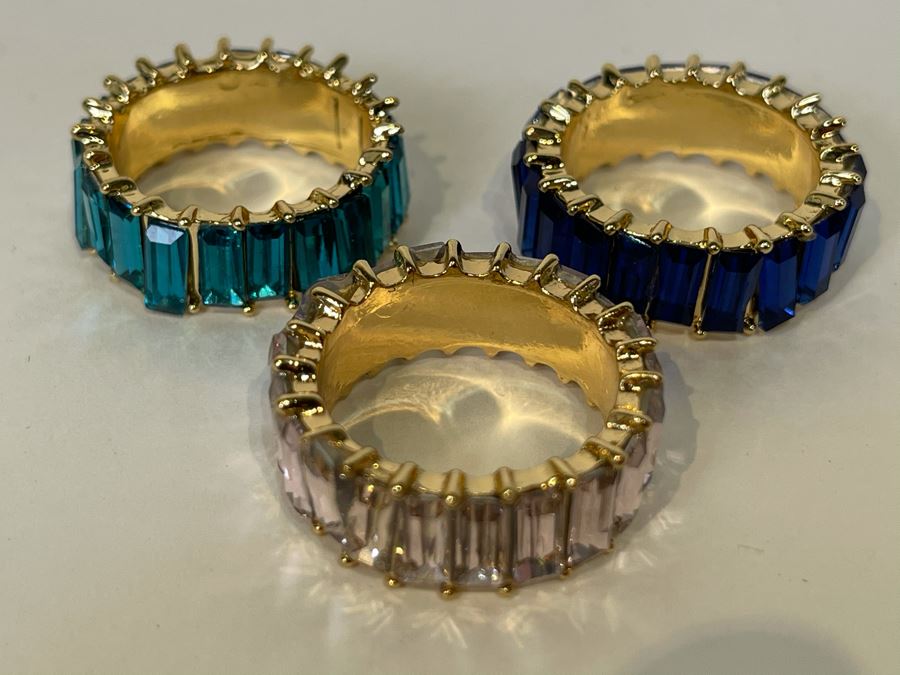 Set Of (3) 14K Gold PLATED Crystal Rings Size 9 Retails $162 [Photo 5]