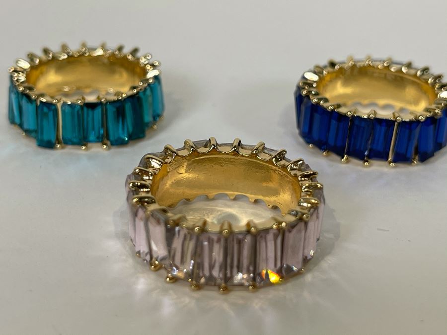 Set Of (3) 14K Gold PLATED Crystal Rings Size 9 Retails $162 [Photo 7]