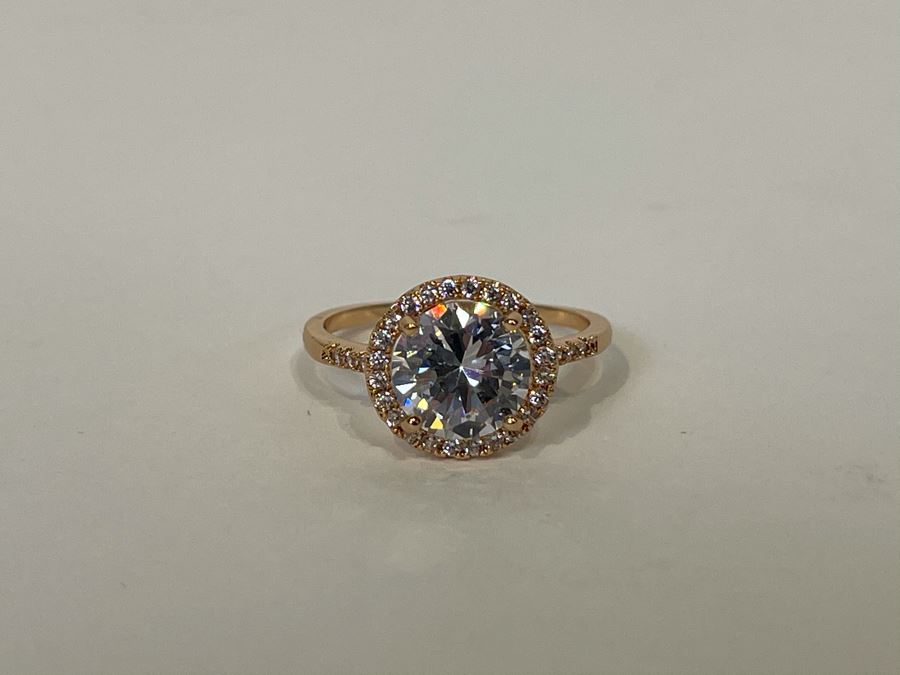 14K Gold PLATED Crystal Ring Size 6.25 [Photo 7]