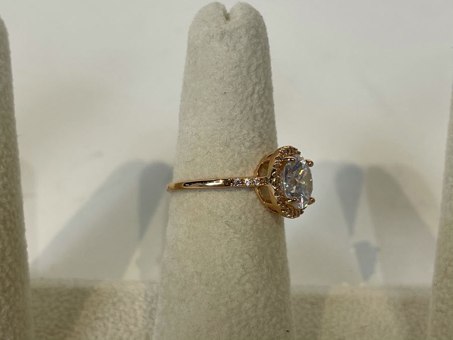14K Gold PLATED Crystal Ring Size 6.25 [Photo 3]