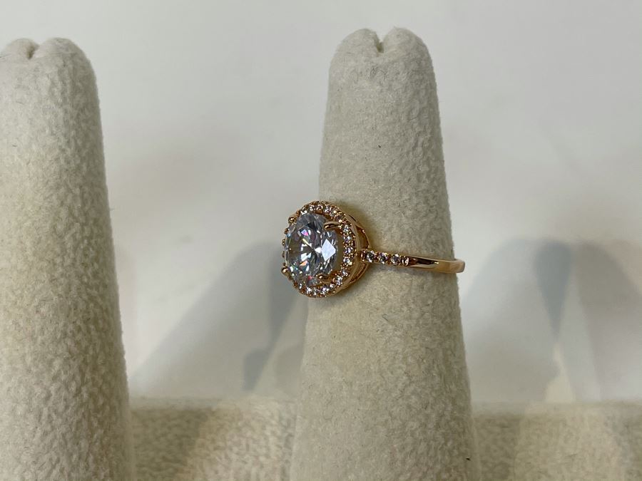 14K Gold PLATED Crystal Ring Size 6.25 [Photo 4]