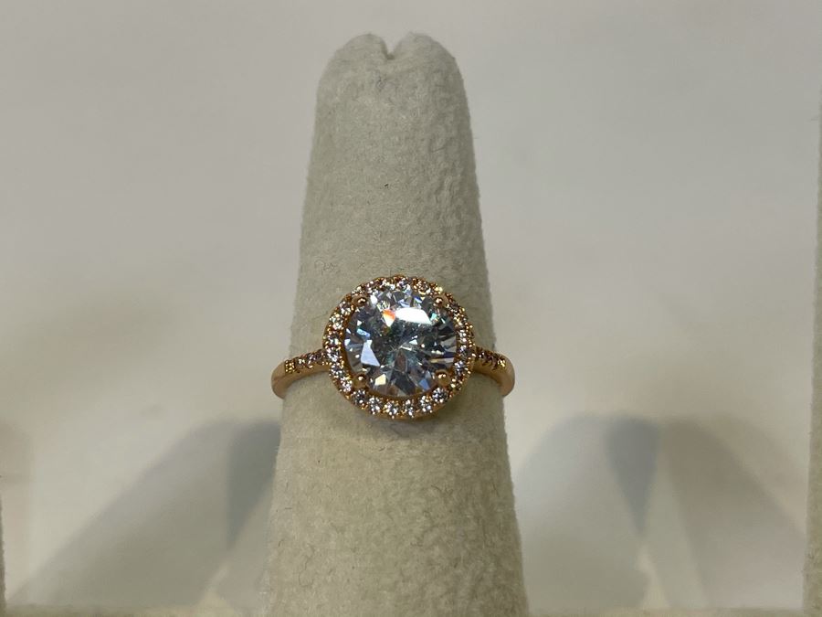 14K Gold PLATED Crystal Ring Size 6.25 [Photo 2]