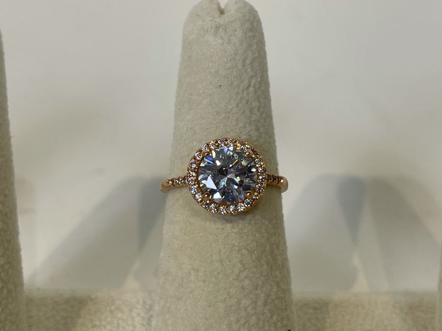 14K Gold PLATED Crystal Ring Size 6.25 [Photo 1]