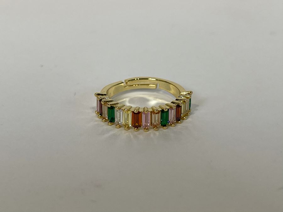 14K Gold PLATED Colorful Crystal Ring Size 7.5 [Photo 3]