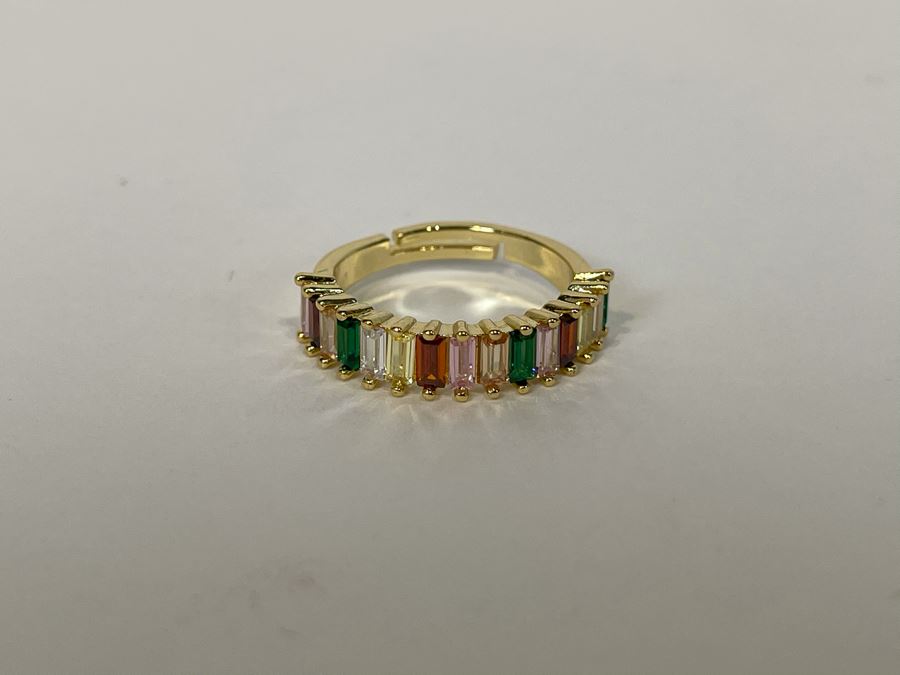 14K Gold PLATED Colorful Crystal Ring Size 7.5 [Photo 4]