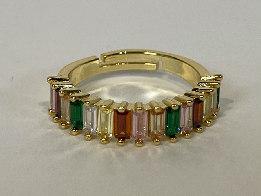 14K Gold PLATED Colorful Crystal Ring Size 7.5