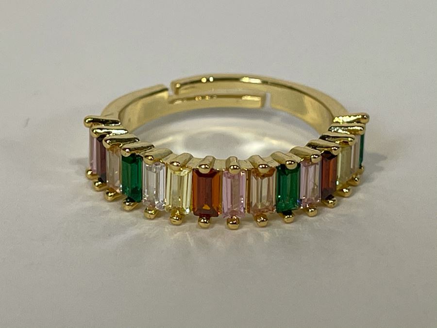 14K Gold PLATED Colorful Crystal Ring Size 7.5 [Photo 2]