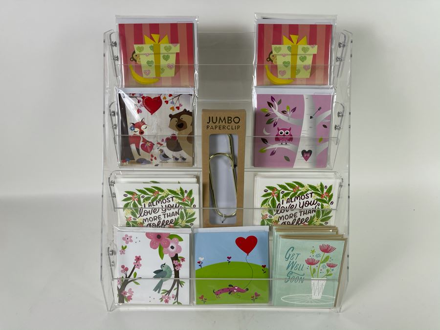 Acrylic Display 16'W X 18'H With Designer Crafted Greeting Cards And Jumbo Paperclip Apx Retail $120 [Photo 1]