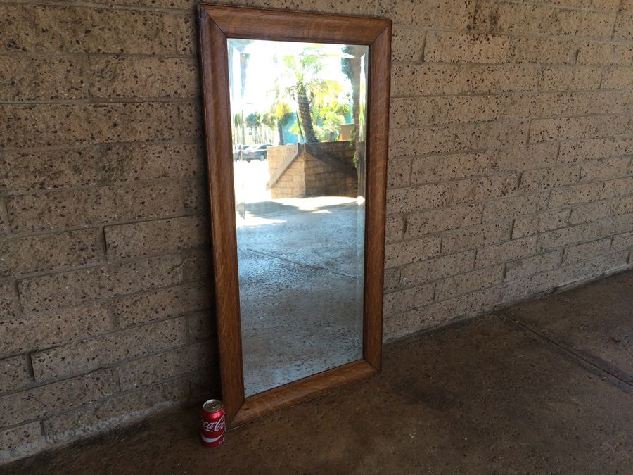 Vintage Wooden Mirror with Beveled Glass