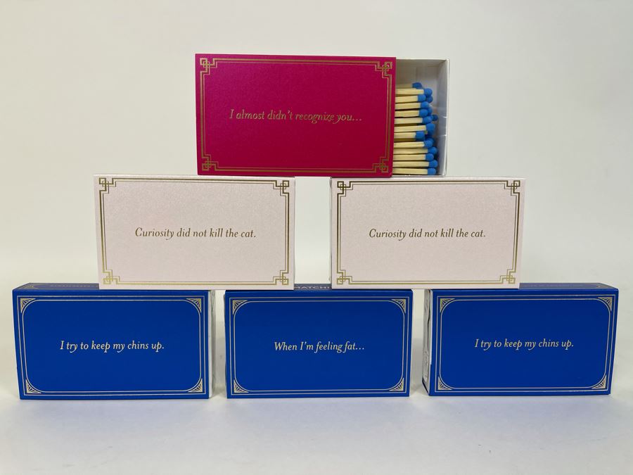 New Set Of (6) Large Colorful Designer Phrase Matchboxes From Matchdaddy Retails $60 [Photo 1]