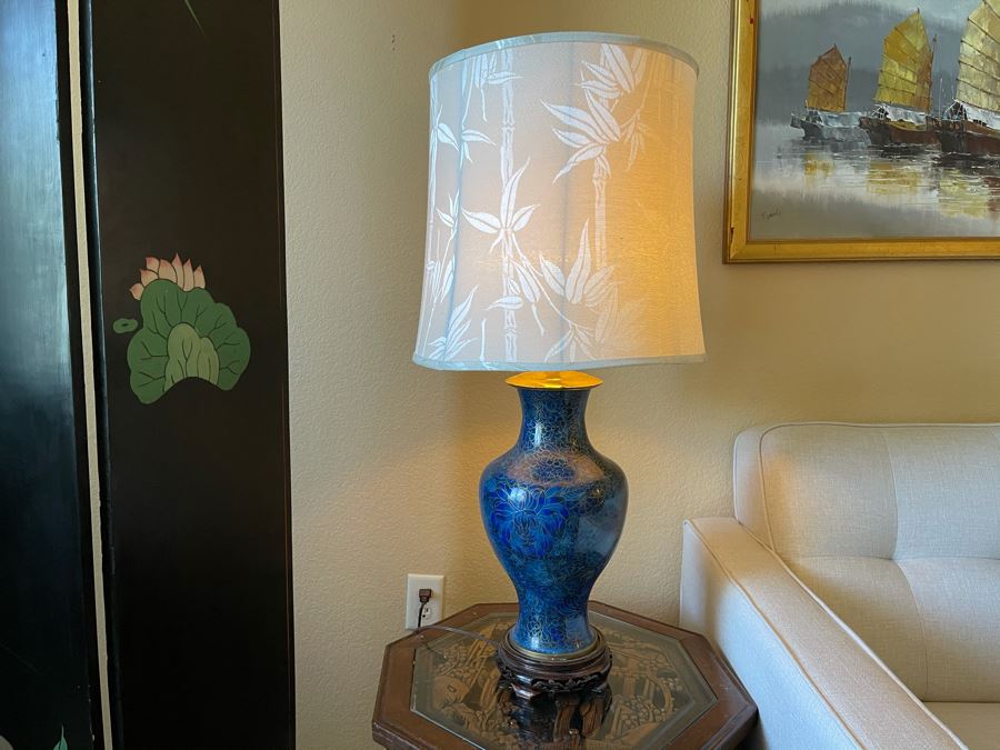 Chinese Blue Cloisonne With Chrysanthemums Table Lamp [Photo 7]