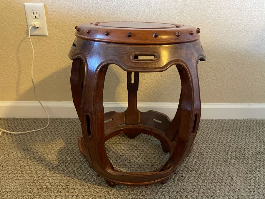 Chinese Teak Barrel Stool Side Table Plant Stand [Photo 2]