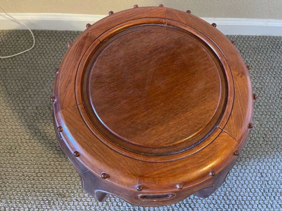 Chinese Teak Barrel Stool Side Table Plant Stand [Photo 5]