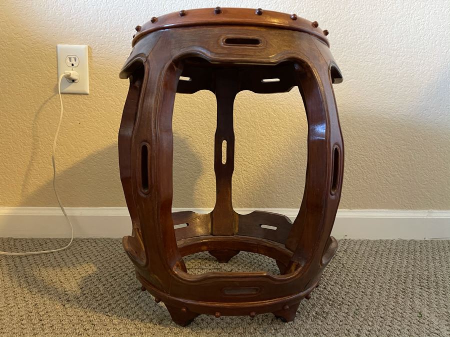 Chinese Teak Barrel Stool Side Table Plant Stand [Photo 3]
