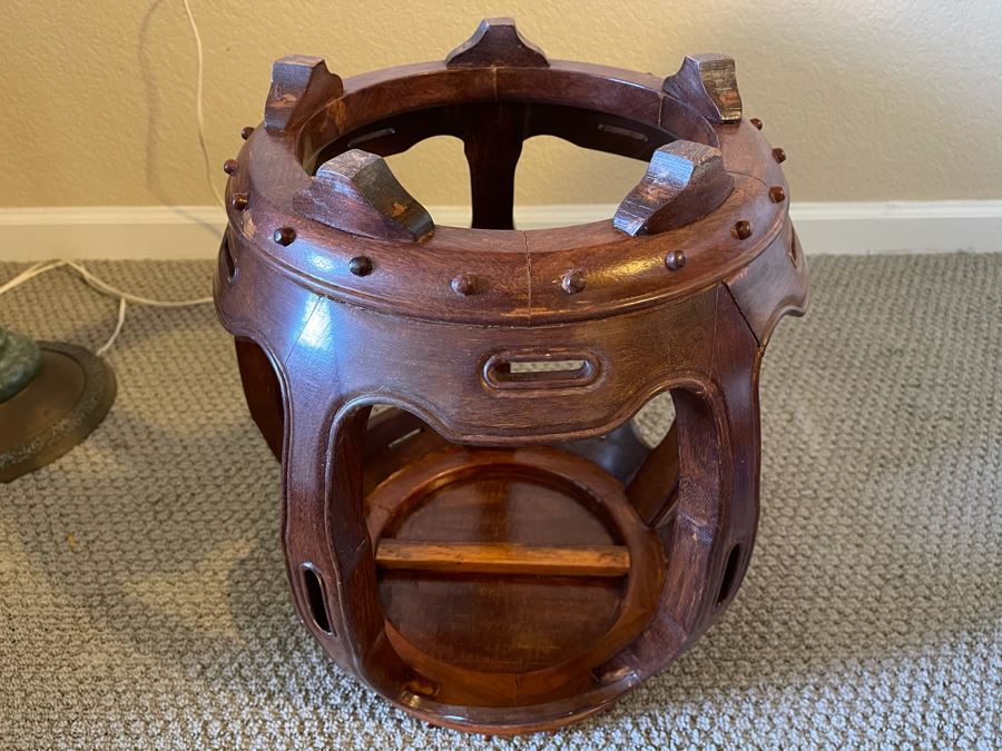 Chinese Teak Barrel Stool Side Table Plant Stand [Photo 4]