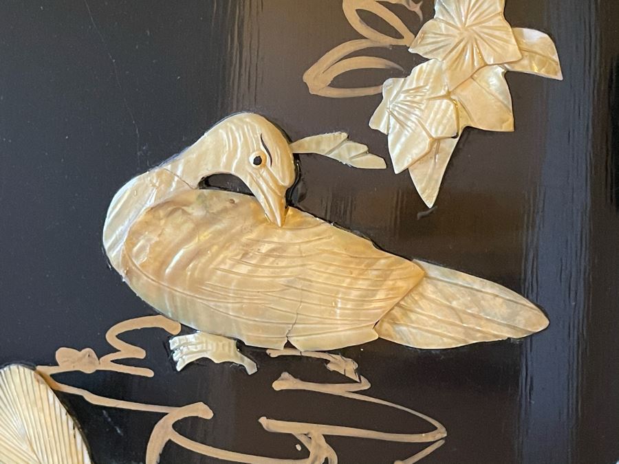 Pair of Asian Peacocks Birds Shell Artwork Picture Framed [Photo 8]