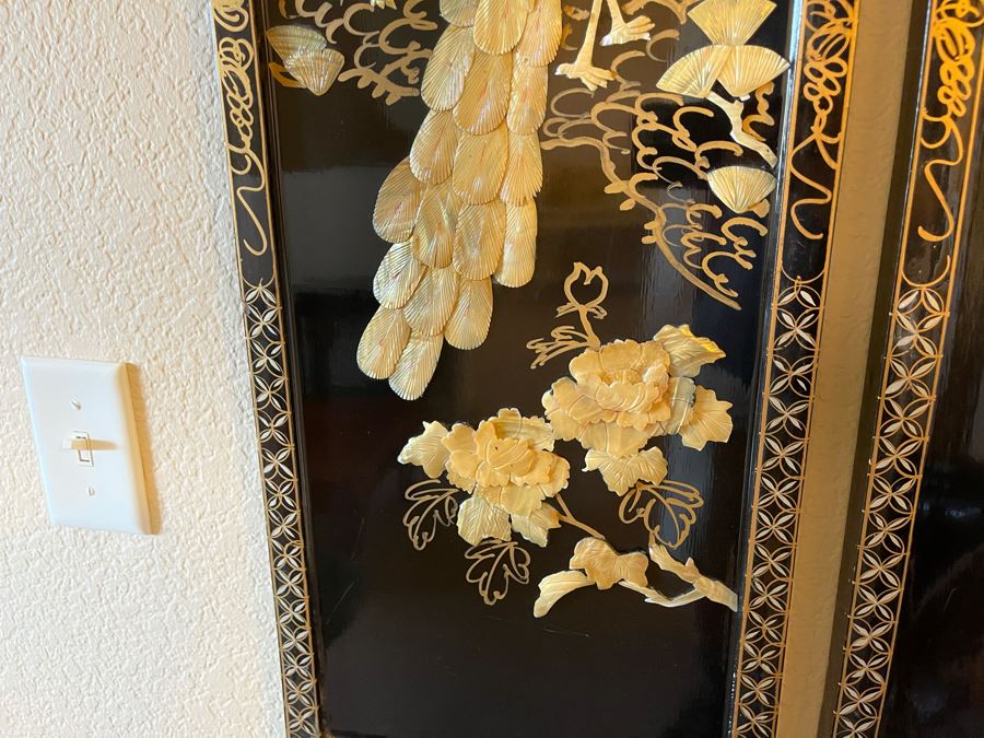 Pair of Asian Peacocks Birds Shell Artwork Picture Framed [Photo 4]