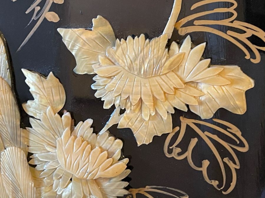 Pair of Asian Peacocks Birds Shell Artwork Picture Framed [Photo 7]