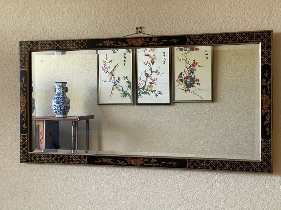 Pulaski Furniture Chinoiserie Asian Black Frame Beveled Glass Mirror [Photo 2]