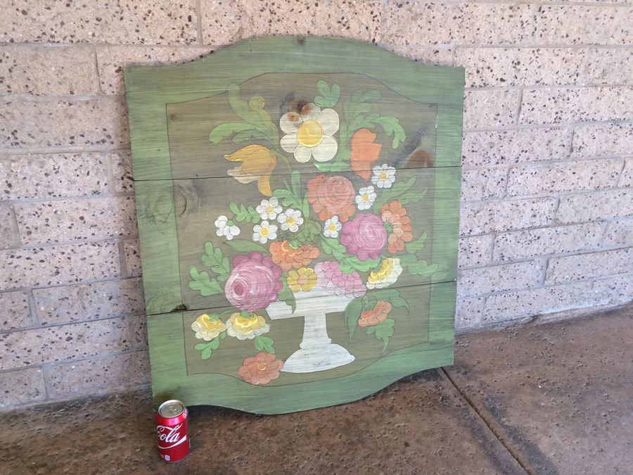 Vintage Wooden Hand Painted Floral Wall Hanging
