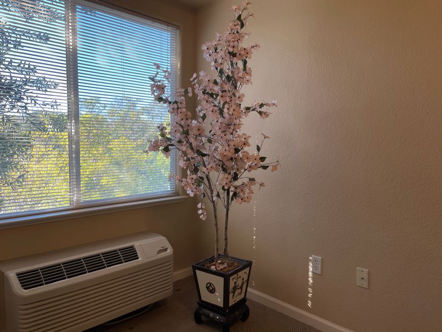 Artificial Cherry Blossom Tree With Asian Planter And Stand