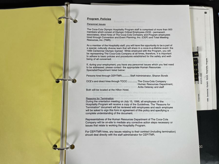 Coca-Cola Staff Manual And The Coca-Cola Company Ticket Batch List Hospitality Program Binder From The 1996 Centennial Olympic Games Plus (2) Sports Illustrated Olympic Daily Programs [Photo 8]