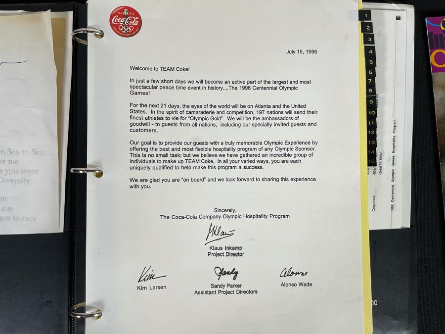 Coca-Cola Staff Manual And The Coca-Cola Company Ticket Batch List Hospitality Program Binder From The 1996 Centennial Olympic Games Plus (2) Sports Illustrated Olympic Daily Programs [Photo 7]