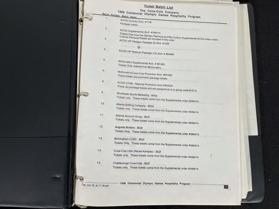 Coca-Cola Staff Manual And The Coca-Cola Company Ticket Batch List Hospitality Program Binder From The 1996 Centennial Olympic Games Plus (2) Sports Illustrated Olympic Daily Programs [Photo 10]