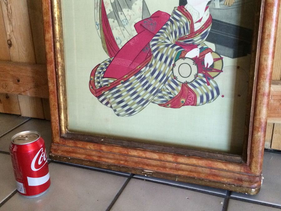 Antique Japanese Painting on Silk in a Beautifully Gilded Ornately Carved Wooden Frame [Photo 8]