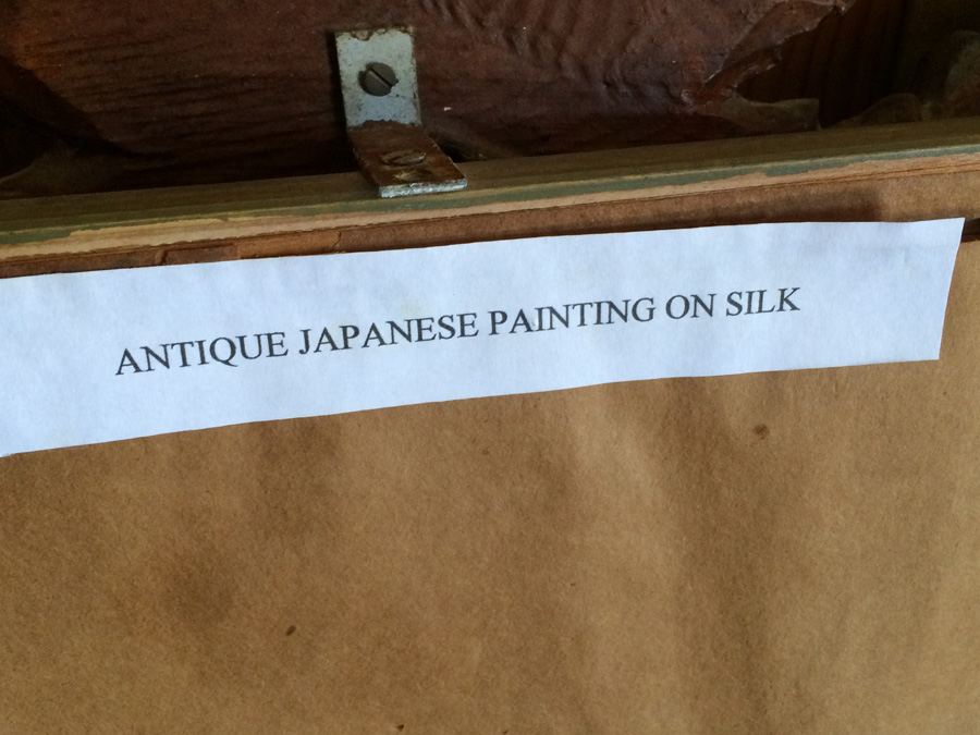 Antique Japanese Painting on Silk in a Beautifully Gilded Ornately Carved Wooden Frame [Photo 14]