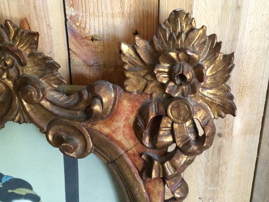 Antique Japanese Painting on Silk in a Beautifully Gilded Ornately Carved Wooden Frame [Photo 9]