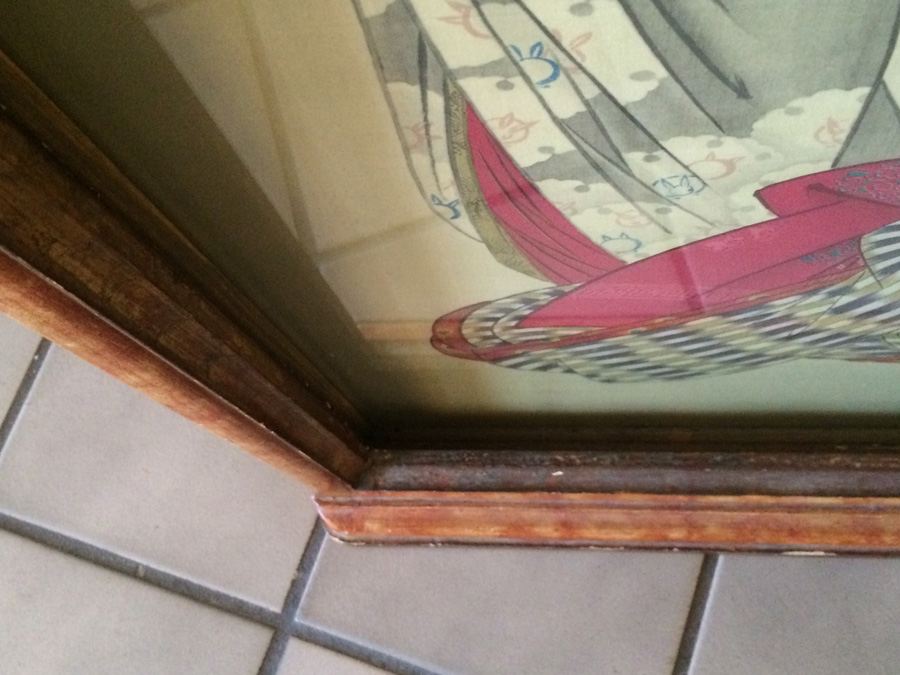 Antique Japanese Painting on Silk in a Beautifully Gilded Ornately Carved Wooden Frame [Photo 22]