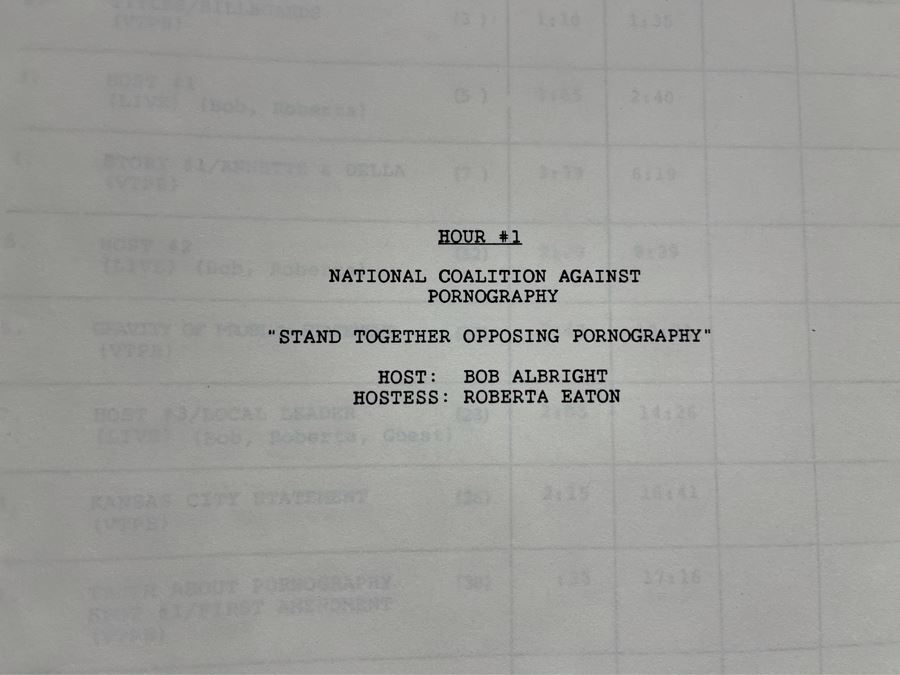 TV Script To 1987 TV Special 'National Coalition Against Pornography: Stand Together Opposing Pornography' [Photo 6]