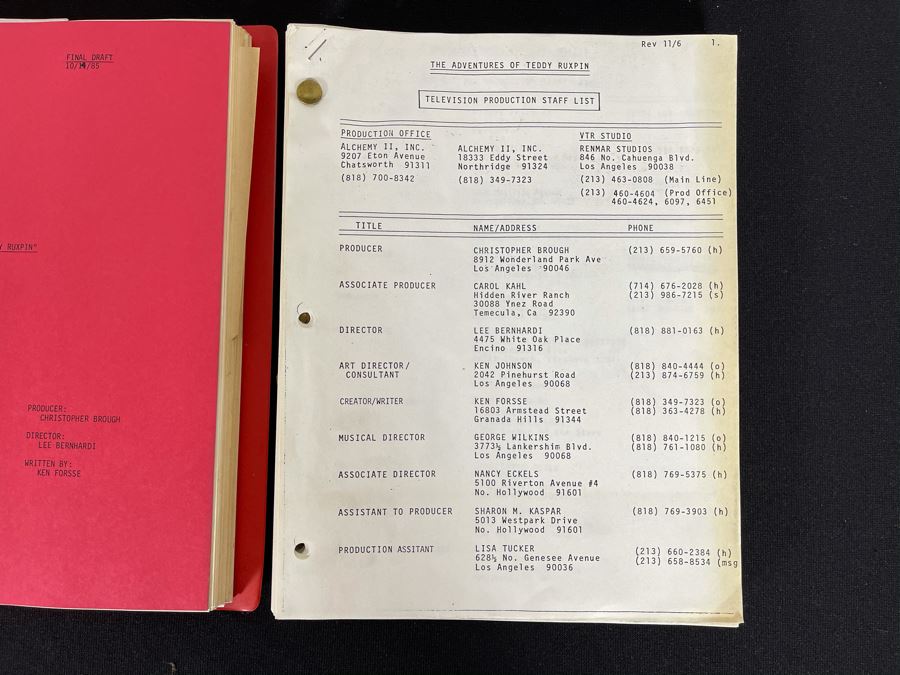 Final Draft 1985 TV Script To 'The Adventures Of Teddy Ruxpin Part I' [Photo 5]