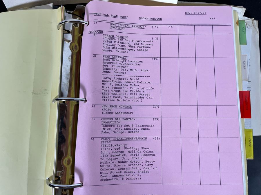 Final Draft 1983 TV Script To 'NBC All-Star Hour' Ted Danson Cheers Opening, Bob Hope [Photo 12]