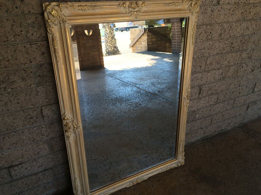Ornate Beveled Glass Mirror with Cream Colored and Gilded Tones [Photo 6]