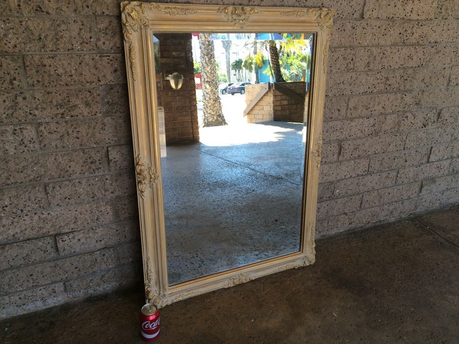 Ornate Beveled Glass Mirror with Cream Colored and Gilded Tones [Photo 1]