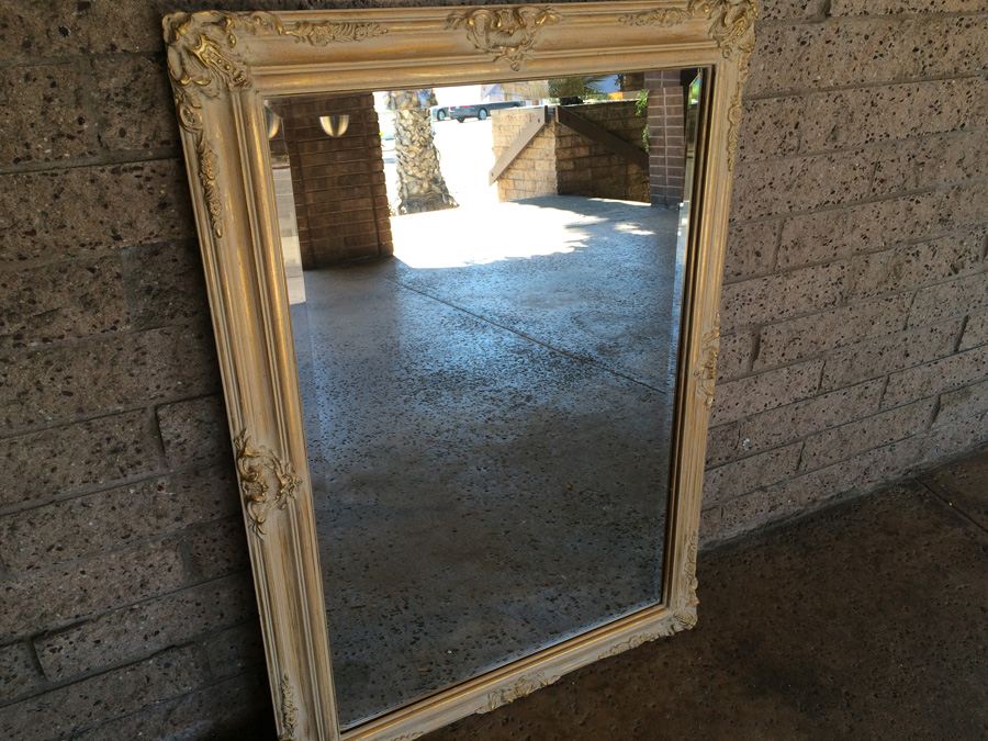 Ornate Beveled Glass Mirror with Cream Colored and Gilded Tones [Photo 5]