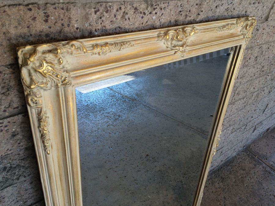 Ornate Beveled Glass Mirror with Cream Colored and Gilded Tones [Photo 3]