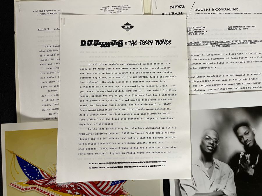 Rose Bowl Parade Float 'California Celebrates The U.S. Constitution: We The People' Press Release Information Ephemera Including D.J. Jazzy Jeff & The Fresh Prince JIVE B&W Photo Headshot [Photo 5]