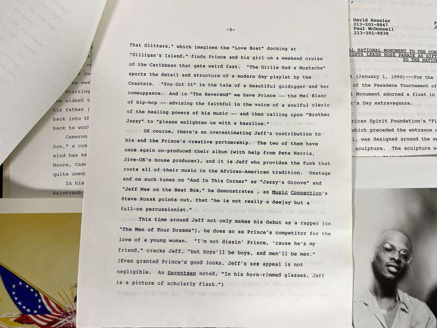 Rose Bowl Parade Float 'California Celebrates The U.S. Constitution: We The People' Press Release Information Ephemera Including D.J. Jazzy Jeff & The Fresh Prince JIVE B&W Photo Headshot [Photo 8]