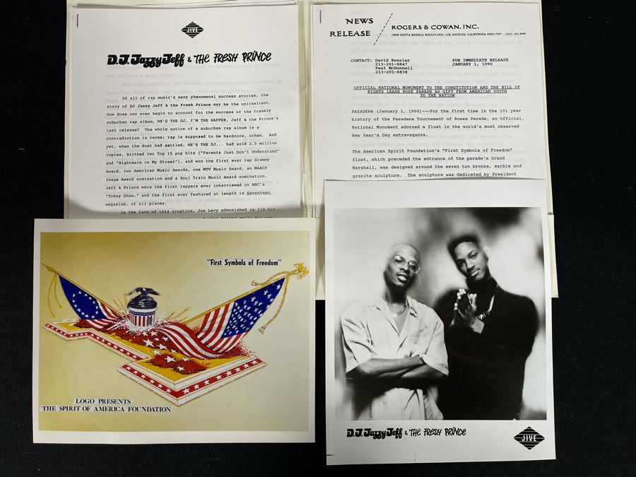 Rose Bowl Parade Float 'California Celebrates The U.S. Constitution: We The People' Press Release Information Ephemera Including D.J. Jazzy Jeff & The Fresh Prince JIVE B&W Photo Headshot [Photo 2]
