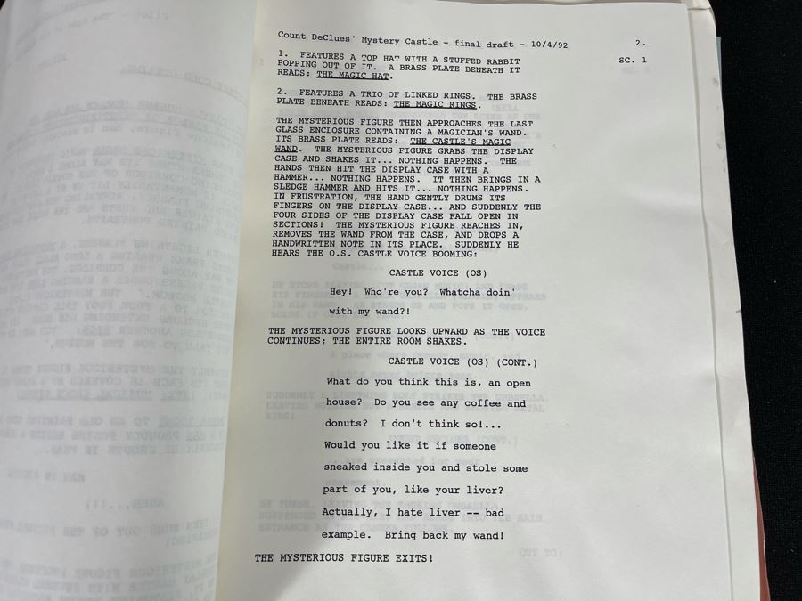 1992 Final Draft TV Script To 'Count DeClues' Mystery Castle' Fox Chilren's Network [Photo 4]